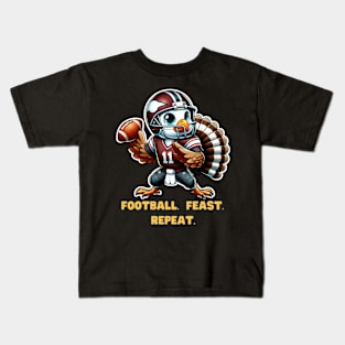 Funny Turkey Football Thanksgiving Feast Dinner Kids T-Shirt